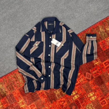 پیراهن کنفی راه راه دو جیب